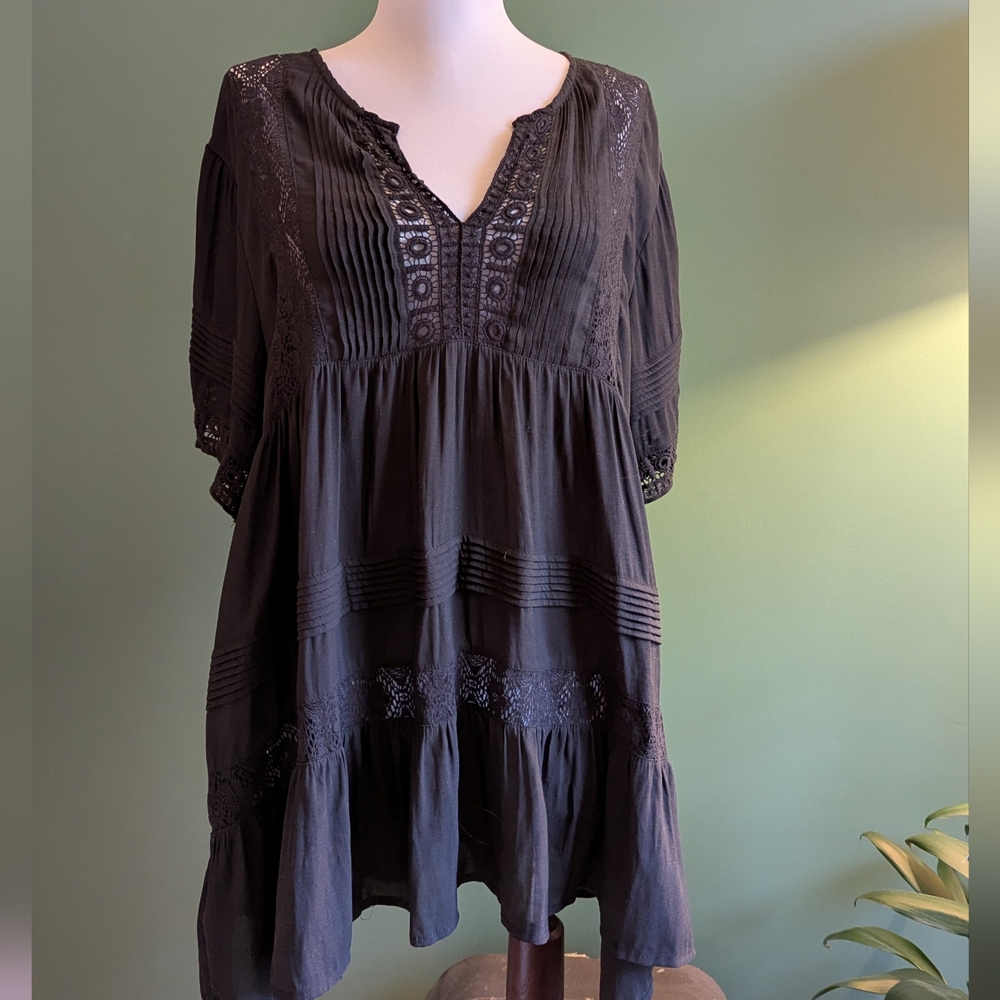 Maeve Black Lace Trim Tunic Top